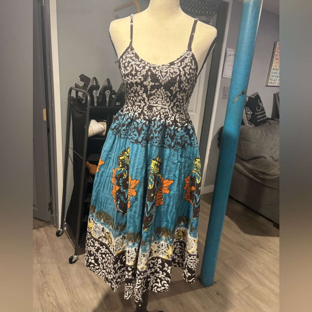 NWOT Elegant Multicolor Adjustable Spaghetti Strap Dress boho